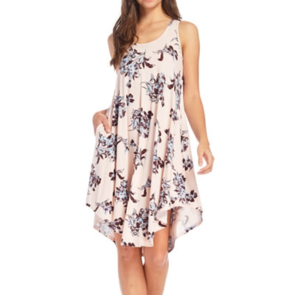 Blush Floral Sleeveless Midi Dress with Pockets